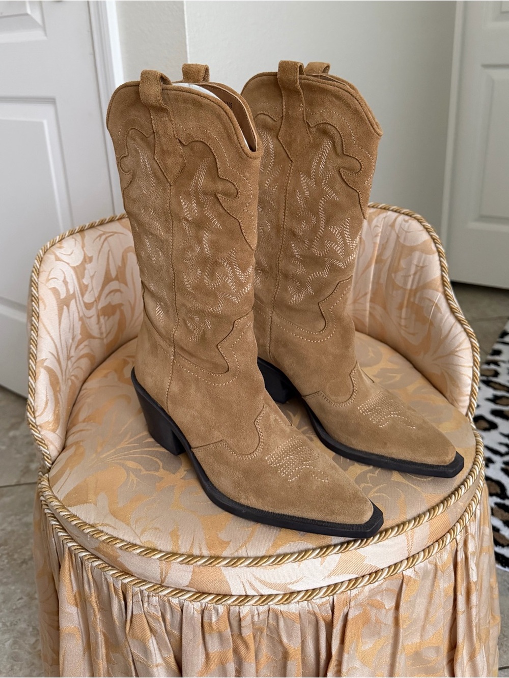Zara Tan Suede Western Cowboy Boots